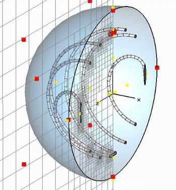 図2：サブグリッドを設定したダイポールアンテナのメッシュ表示
