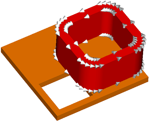 図 1：TEAM7モデル形状：孔の開いたプレートとコイル