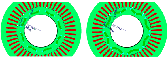 図6：回転子初期モデル（左）と最適化後（右）