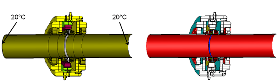 図5：温度境界条件（左）と放射表面（右：放射率0.015 - 0.28）