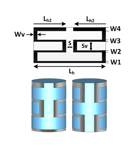 図1：アンテナ形状（上）と同アンテナのベント構造（下）